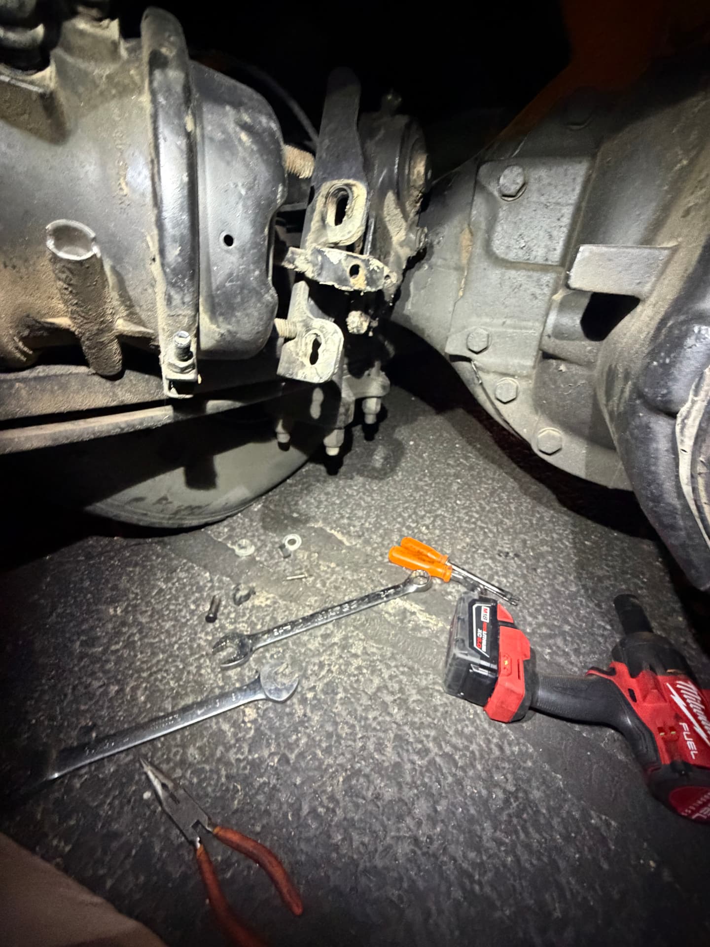 Driveline and transmission repair on an 18-wheeler